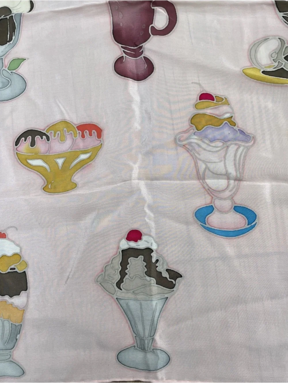 Red Fish Designs 100 % Silk Ice Cream Print Scarf - Pastel Pink 30x30